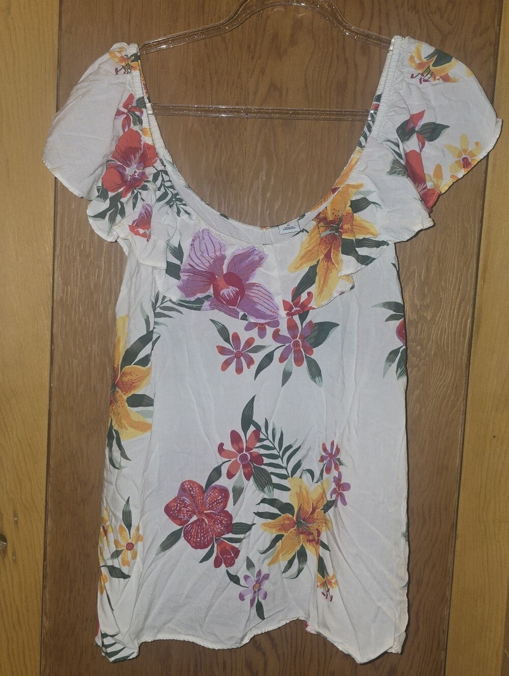 Old navy medium rayon hawaiian off shoulder top blouse tunic loose fit